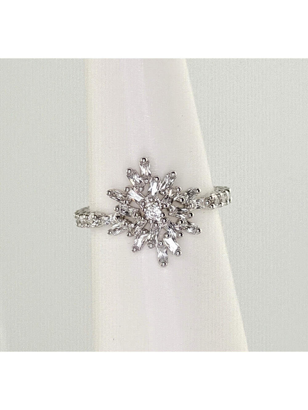 Bomb Party Lumina Ring Sz 8 "A Glinting Goddess" Clear Cz on Rhodium RG79332
